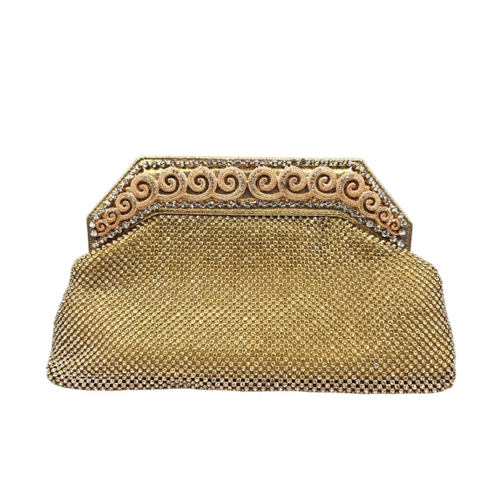 NY Fashion Accessories Gold Mesh & Rhinestone Eveningbag Clutch~Shoulder Chain